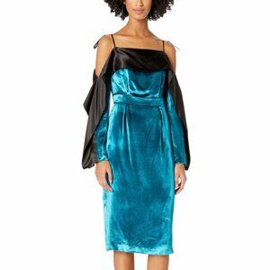 Escada Dassia Irish Sea Teal Velvet Cold-Shoulder Dress